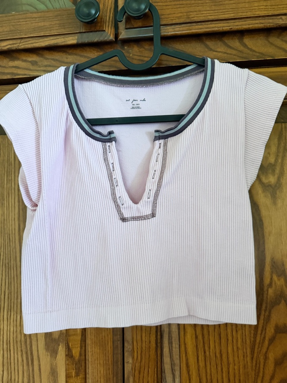 Urban Outfitters Light Pink Ribbed Crop Top with Dark Trim